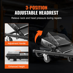 VEVOR Mechanic Garage Creeper, 40-Inch, 300 lbs Capacity Automotive Rolling Creeper with 6 Casters Adjustable Cushioned