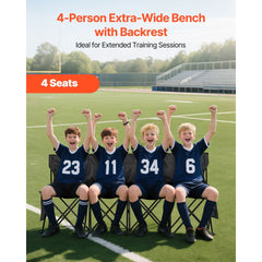 VEVOR Portable Folding Bench, 4 Seat Foldable Soccer Bench with Side Pockets and Carrying Bag, Lightweight Sideline