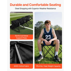VEVOR Portable Folding Bench, 4 Seat Foldable Soccer Bench with Side Pockets and Carrying Bag, Lightweight Sideline
