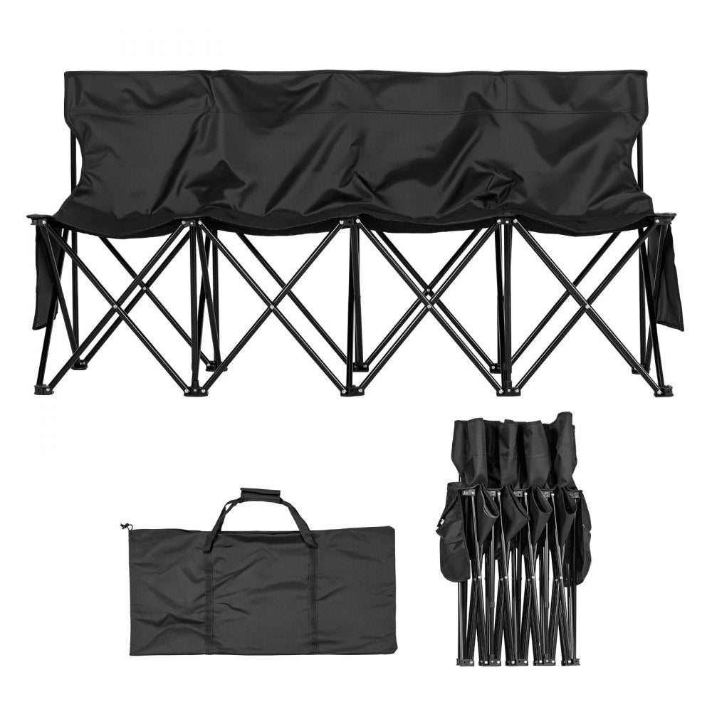 VEVOR Portable Folding Bench, 4 Seat Foldable Soccer Bench with Side Pockets and Carrying Bag, Lightweight Sideline