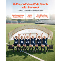 VEVOR Portable Folding Bench, 6 Seat Soccer Bench with Storage Pockets Cup Holders & Carrying Bag, Lightweight Sideline