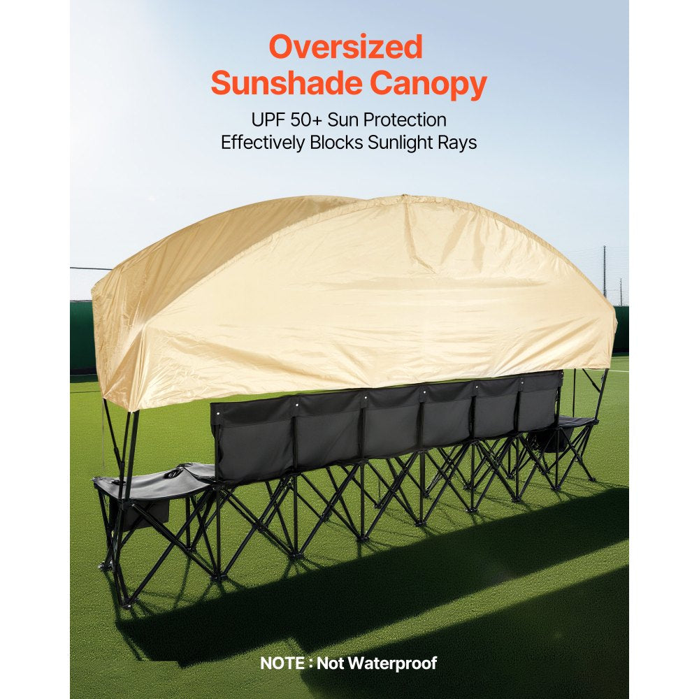 VEVOR Portable Folding Bench, 6 Seat Soccer Bench with Storage Pockets Cup Holders & Carrying Bag, Lightweight Sideline