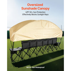 VEVOR Portable Folding Bench, 6 Seat Soccer Bench with Storage Pockets Cup Holders & Carrying Bag, Lightweight Sideline