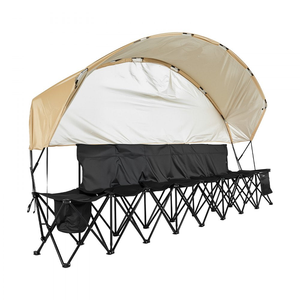 VEVOR Portable Folding Bench, 6 Seat Soccer Bench with Storage Pockets Cup Holders & Carrying Bag, Lightweight Sideline