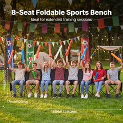 VEVOR Portable Folding Bench, 8 Seat Foldable Soccer Bench with Side Pockets and Carrying Bag, Lightweight Sideline
