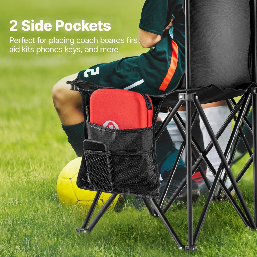 VEVOR Portable Folding Bench, 8 Seat Foldable Soccer Bench with Side Pockets and Carrying Bag, Lightweight Sideline