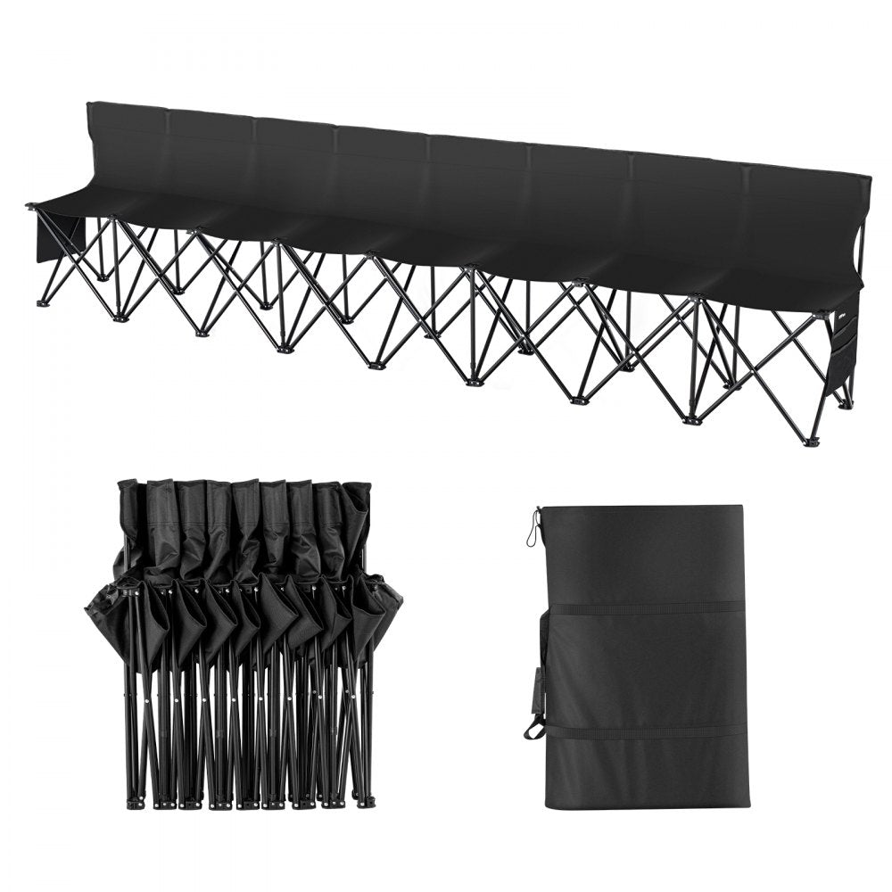 VEVOR Portable Folding Bench, 8 Seat Foldable Soccer Bench with Side Pockets and Carrying Bag, Lightweight Sideline