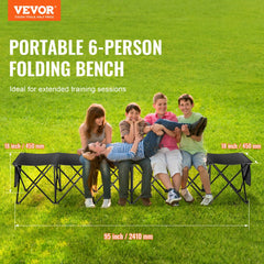 VEVOR Portable Folding Bench, 6 Seat Foldable Soccer Bench with Side Pockets and Carrying Bag, Lightweight 600D Oxford