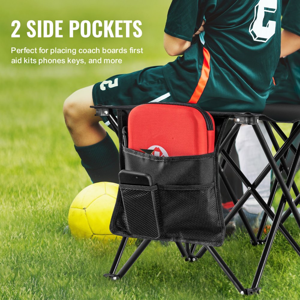 VEVOR Portable Folding Bench, 6 Seat Foldable Soccer Bench with Side Pockets and Carrying Bag, Lightweight 600D Oxford