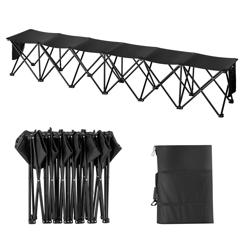 VEVOR Portable Folding Bench, 6 Seat Foldable Soccer Bench with Side Pockets and Carrying Bag, Lightweight 600D Oxford