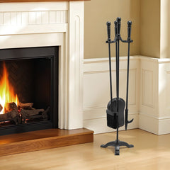 VEVOR Fireplace Tool Set, 4 PCS Fire Tool Set and Holder with Three-Prong Stand, Ash Shovel, Brush, Fire Place Poker