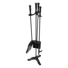 VEVOR Fireplace Tool Set, 4 PCS Fire Tool Set and Holder with Three-Prong Stand, Ash Shovel, Brush, Fire Place Poker