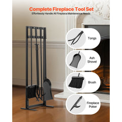 VEVOR Fireplace Tool Set, 5 PCS Fire Tool Set and Holder with Square-Frame Stand, Tongs, Ash Shovel, Brush, Fire Place