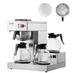 VEVOR 12 Cups Commercial Drip Coffee Maker, Coffee Maker Machine with 3 Glass Carafes and 3 Warmer Plates, Stainless