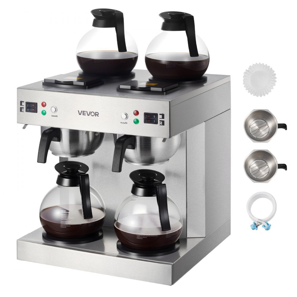 VEVOR Commercial Drip Coffee Maker, 24 Cups Coffee-Maker Machine with 4 Glass Carafes and 4 Decanter Warmer Plates