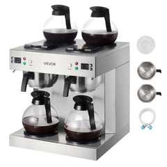 VEVOR Commercial Drip Coffee Maker, 24 Cups Coffee-Maker Machine with 4 Glass Carafes and 4 Decanter Warmer Plates