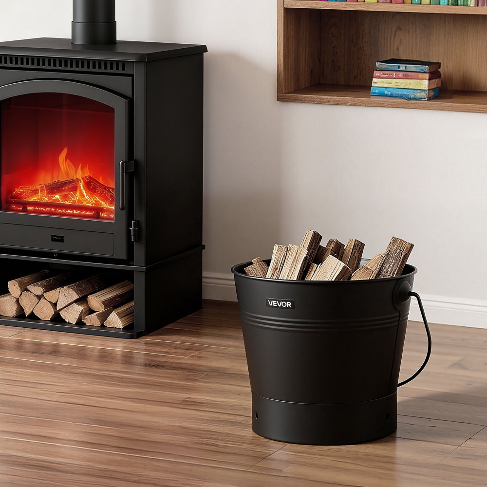 VEVOR Ash Bucket, 4 PCS with Lid, Shovel, Broom and Gloves, Metal Fireplace Charcoal Bucket and Ash Can, 2.6 GAL Large