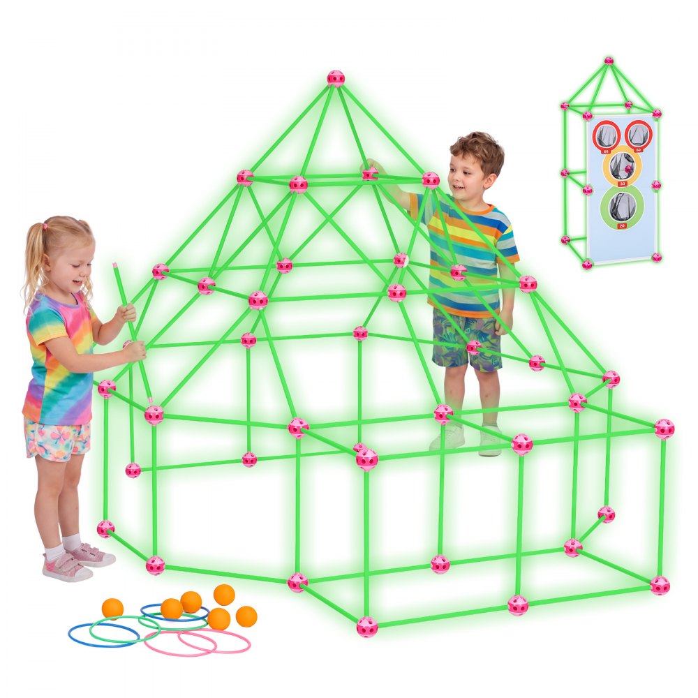 VEVOR Glow-in-the-Dark Fort Building Kit for Kids, 140PCS STEM Builder Toys, for 4 5 6 7 8+ Year Old Boys Girls