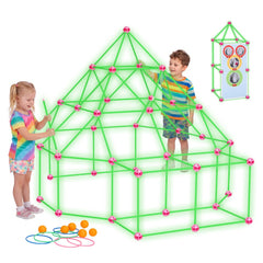 VEVOR Glow-in-the-Dark Fort Building Kit for Kids, 140PCS STEM Builder Toys, for 4 5 6 7 8+ Year Old Boys Girls