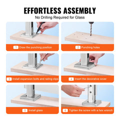 VEVOR Glass Clamp, 10 PCS Square Glass Railing Bracket for 0.31 "-0.47 " Tempered Glass, 304 Stainless Steel Glass