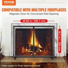 VEVOR Fireplace Screen 1 Panel with Door, Sturdy Iron Mesh Fireplace Screen, 38.98"(L) x30.7"(H) Spark Guard Cover