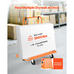VEVOR Drywall Cart Dolly, 1800 lbs Load Capacity, Steel Panel Dolly with 4 Swivel Casters, Durable & Long-lasting