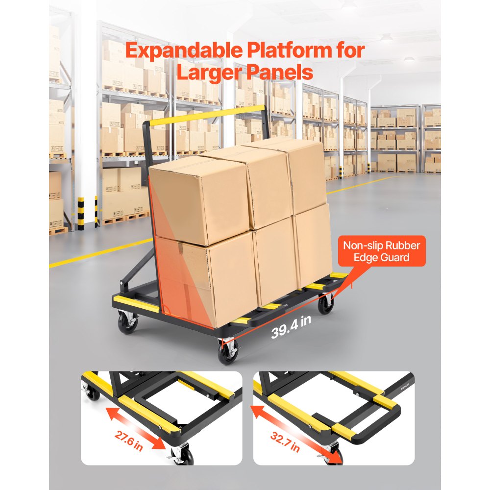 VEVOR Drywall Cart Dolly, 1800 lbs Load Capacity, Steel Panel Dolly with 4 Swivel Casters & Expandable Deck, Foldable