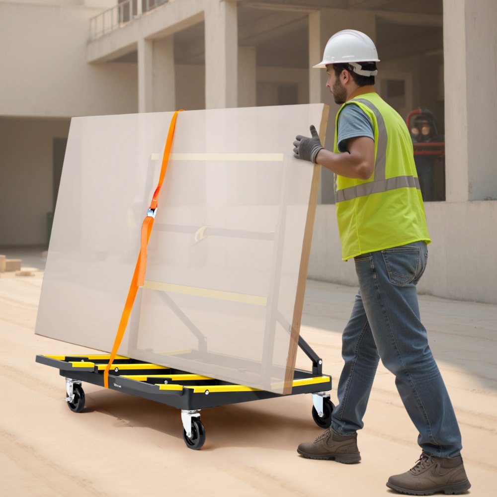 VEVOR Drywall Cart Dolly, 1800 lbs Load Capacity, Steel Panel Dolly with 4 Swivel Casters & Expandable Deck, Foldable