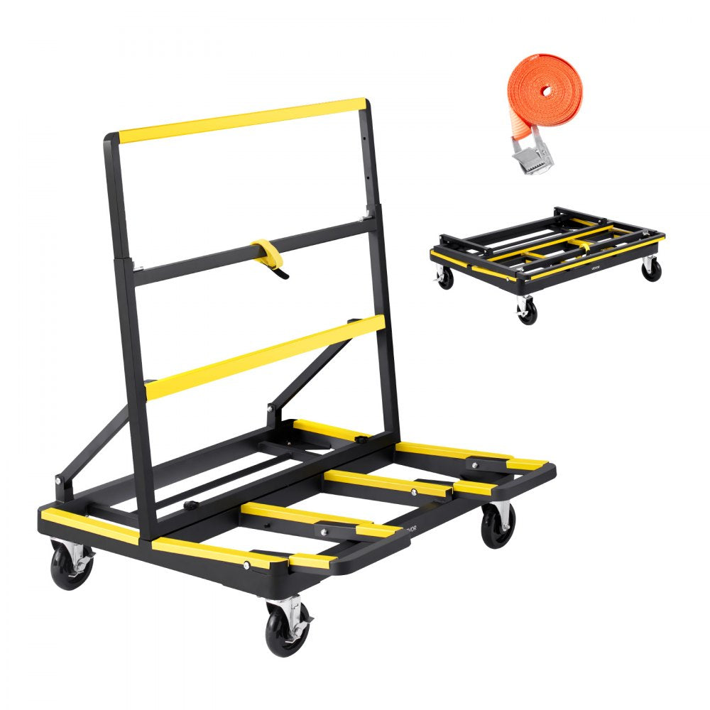 VEVOR Drywall Cart Dolly, 1800 lbs Load Capacity, Steel Panel Dolly with 4 Swivel Casters & Expandable Deck, Foldable
