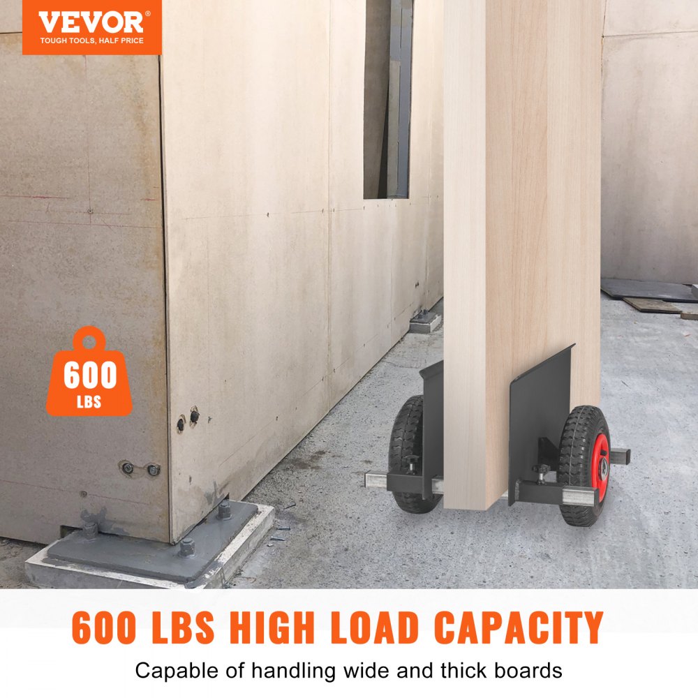 VEVOR Panel Dolly, 600LBS Capacity Slab Dolly, Heavy-duty Drywall Mover with 8" Pneumatic Wheels, Adjustable Clamp