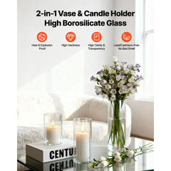 VEVOR Pillar Candles and Glass Vases Set 36 Pcs, Clear Cylinder Hurricane Candle Holders for Wedding Centerpieces, Tall