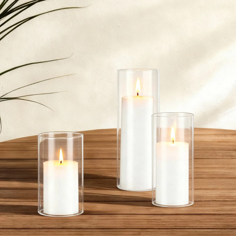 VEVOR Pillar Candles and Glass Vases Set 36 Pcs, Clear Cylinder Hurricane Candle Holders for Wedding Centerpieces, Tall