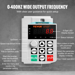 VEVOR VFD 7.5KW, 34A, 10HP Variable Frequency Drive for 3-Phase Motor Speed Control