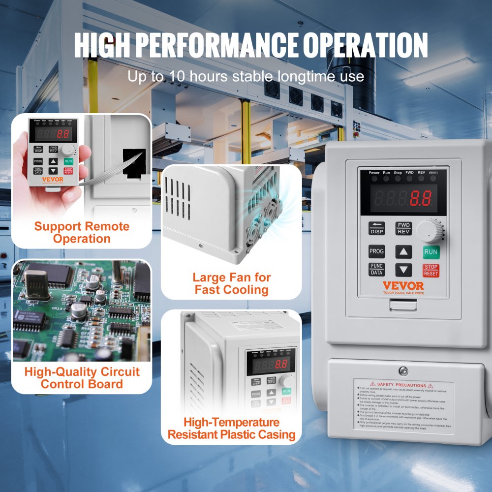 VEVOR VFD 5HP, 4KW, 18A, 1 Phase 220V-240V Input to 3 Phase 220V-240V Output Variable Frequency Drive, 0-400Hz VFD for