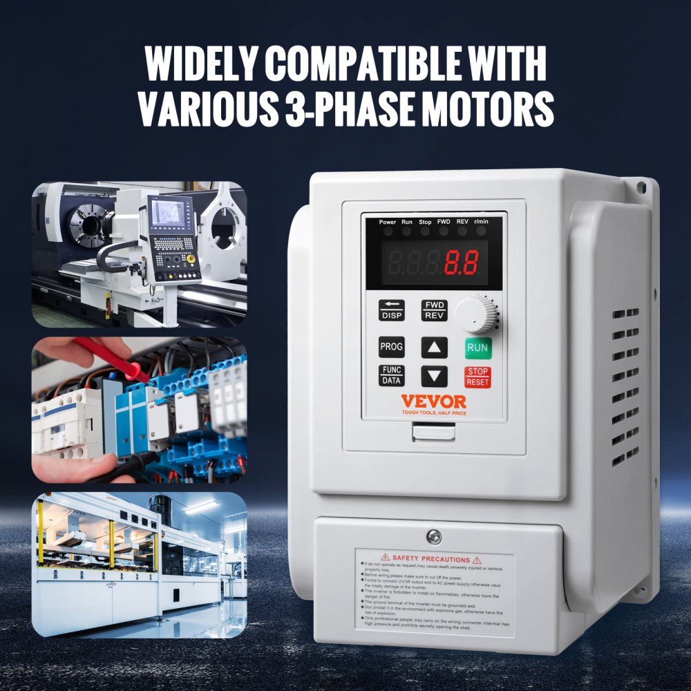 VEVOR VFD 5HP, 4KW, 18A, 1 Phase 220V-240V Input to 3 Phase 220V-240V Output Variable Frequency Drive, 0-400Hz VFD for