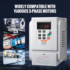 VEVOR VFD 5HP, 4KW, 18A, 1 Phase 220V-240V Input to 3 Phase 220V-240V Output Variable Frequency Drive, 0-400Hz VFD for