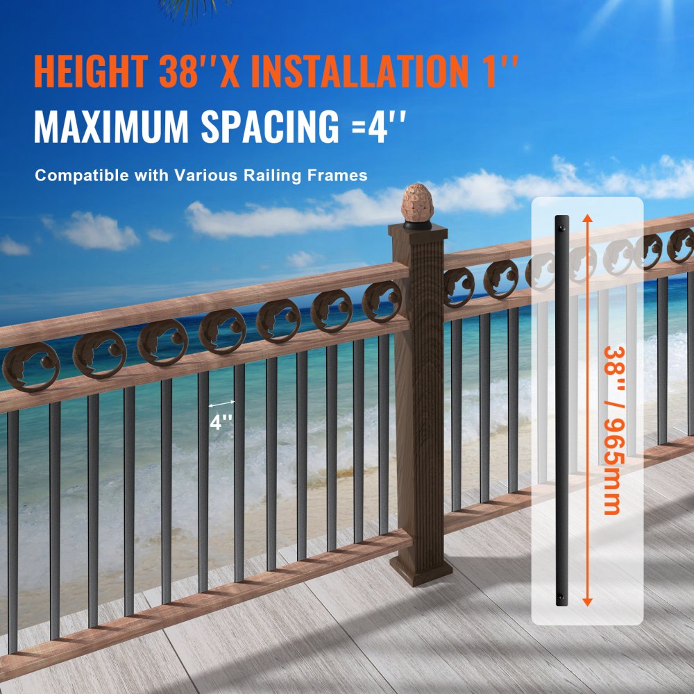 VEVOR Staircase Metal Balusters, 38'' x 1'' Flat Aluminum Alloy Decorative Banister Spindles, 72 Pack Deck Baluster