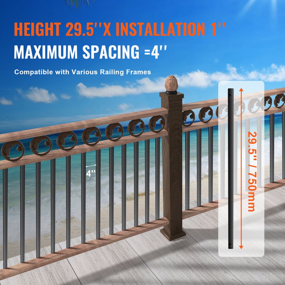 VEVOR Staircase Metal Balusters, 29.5'' x 1'' Flat Aluminum Alloy Decorative Banister Spindles, 51 Pack Deck Baluster