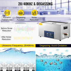 VEVOR 30L Ultrasonic Cleaner 28/40khz Dual Frequency Professional Ultrasonic Parts Cleaner with Heater Timer for Parts