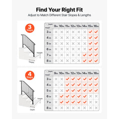 VEVOR Handrails for Outdoor Steps, 3-4 Step 2 Pack Stair Hand Rail Kit, Black Retro Arch Stair Rails for Seniors