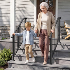 VEVOR Handrails for Outdoor Steps, 3-4 Step 2 Pack Stair Hand Rail Kit, Black Retro Arch Stair Rails for Seniors