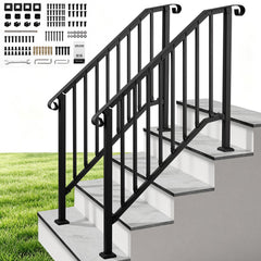 VEVOR Handrails for Outdoor Steps, 3-4 Step 2 Pack Stair Hand Rail Kit, Black Retro Arch Stair Rails for Seniors