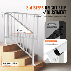 VEVOR Handrails for Outdoor Steps, 3-4 Step Stair Hand Rail Kit, Transitional Carbon Steel Railings with Installation