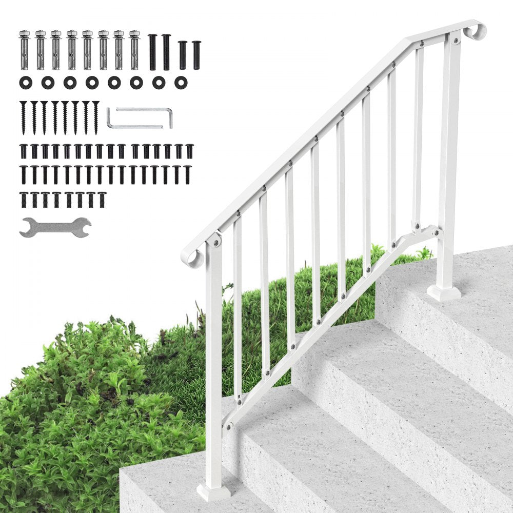 VEVOR Handrails for Outdoor Steps, 3-4 Step Stair Hand Rail Kit, Transitional Carbon Steel Railings with Installation