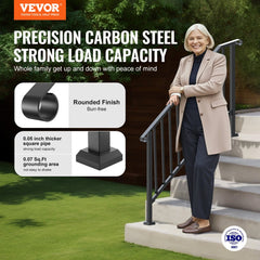 VEVOR Handrails for Outdoor Steps, 5 Step Stair Hand Rail Kit, Transitional Carbon Steel Railings with Installation