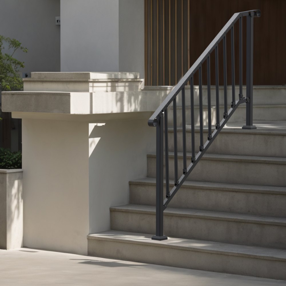 VEVOR Handrails for Outdoor Steps, 5 Step Stair Hand Rail Kit, Transitional Carbon Steel Railings with Installation