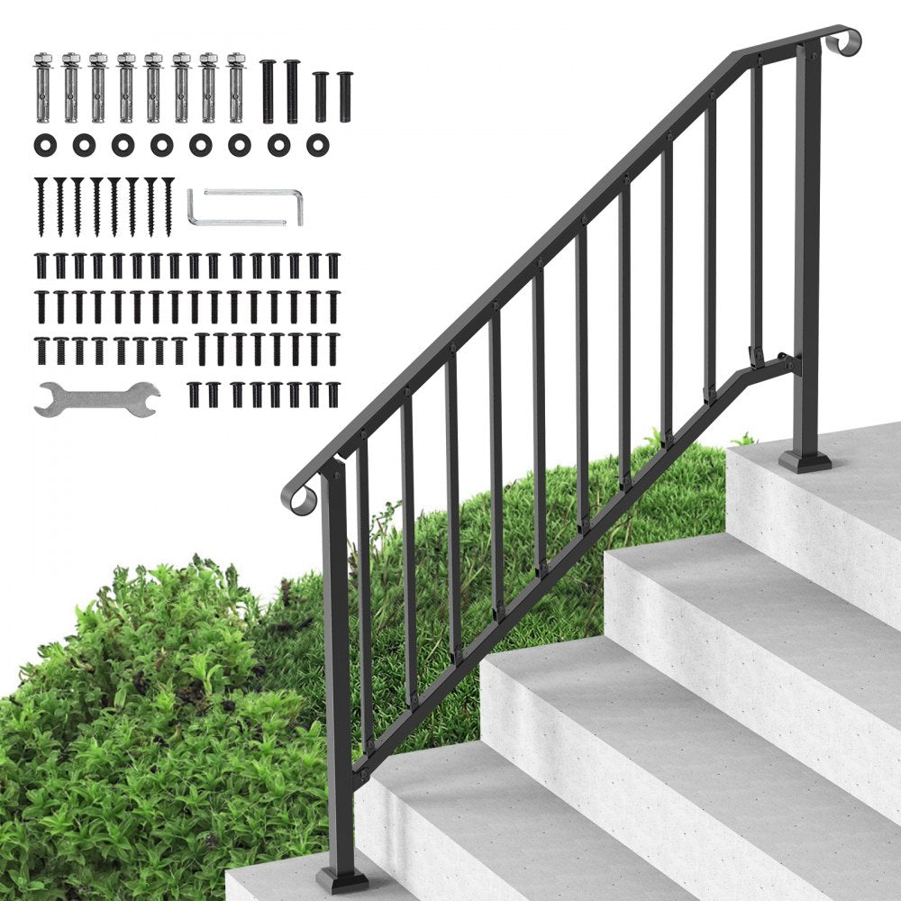 VEVOR Handrails for Outdoor Steps, 5 Step Stair Hand Rail Kit, Transitional Carbon Steel Railings with Installation