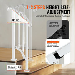 VEVOR Handrails for Outdoor Steps, 1-2 Step Stair Hand Rail Kit, Transitional Carbon Steel Railings with Installation