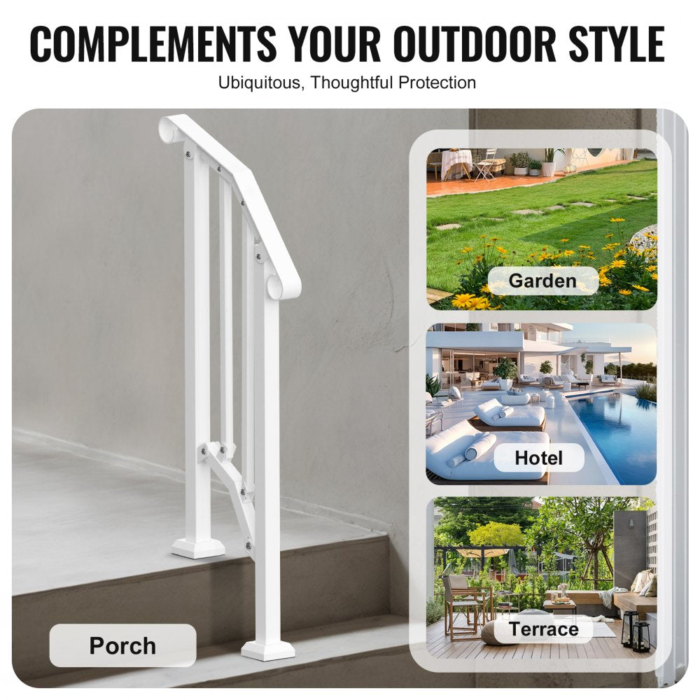VEVOR Handrails for Outdoor Steps, 1-2 Step Stair Hand Rail Kit, Transitional Carbon Steel Railings with Installation