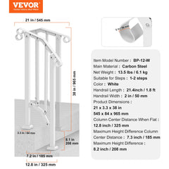 VEVOR Handrails for Outdoor Steps, 1-2 Step Stair Hand Rail Kit, Transitional Carbon Steel Railings with Installation